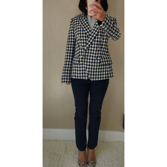 NWOT L'AGENCE Kenzie Double Breasted Tweed Plaid Blazer Size 2 Blue White #1M452 - Picture 3 of 13
